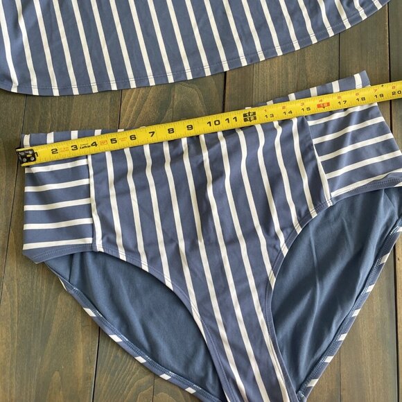 Terra & Sky Slate 2-Piece Blue Stripe Tummy Control Womens Size 2X 20W-22W (H6) - Picture 5 of 8